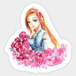 Beautiful Girl Surrounded by Flowers Sticker